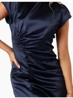 Petal + Pup Lisbeth Ruched Satin Midi Dress Navy Large NWT thumbnail 2