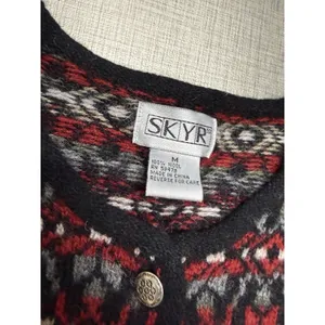 Vtg SKYR Womens Cardigan L Red Fair Isle Sweater Button Crew‎ Knit Wool Long thumbnail 4
