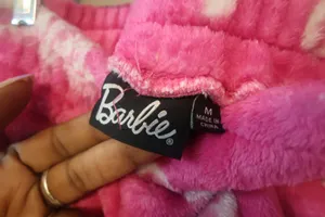 Barbie cursive "barbie" all around sleep shorts plush in hot pink and white size medium. thumbnail 4