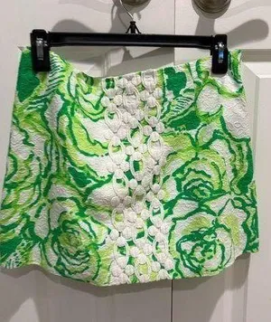 LILLY PULITZER Womens 2 Skirt Tate Heartbreakers Print Green White Roses Mini thumbnail 1