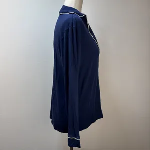 Eberjey Womens Gisele Tencel Modal Long Sleeve PJ Set Size XS Navy Ivory Pajamas thumbnail 4