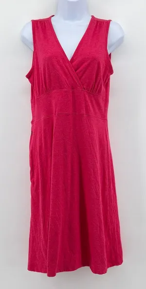 Toad&Co Palmira Dress Small Hot Pink Organic Cotton Surplice Travel Pocket Mini thumbnail 1