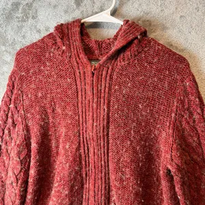 Royal Robbins Chunky Knit Red Marled Wool Blend Cable Knit Zip Up Jacket Size LG thumbnail 7