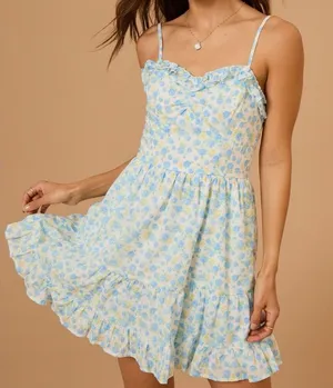 NEW Altar’d State Blue Floral Mini Dress Size Medium NWT thumbnail 1