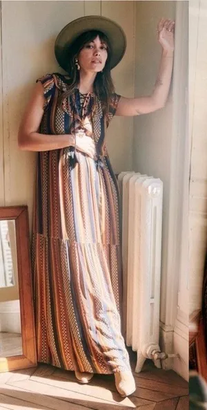 Sézane Dress Dolores Sleeveless Striped Ruffle Maxi Prairie Maya 36 EUC thumbnail 1
