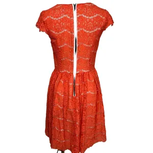 Kensie Lace Fit and Flare Dress Womens Small‎ Orange V-Neck Cap Sleeve Mini thumbnail 4