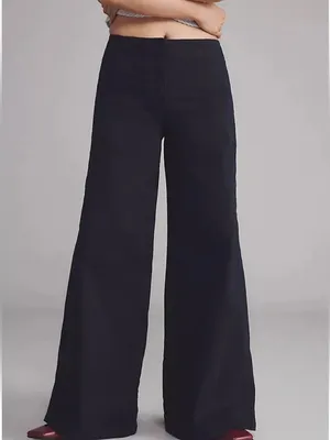 Anthropologie Maeve Scallop Wide-Leg Pants Size 24 Black thumbnail 3