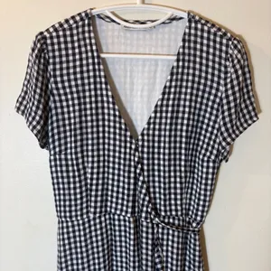 Abercrombie & Fitch Gingham Faux Wrap Mini Dress Womens Size‎ M Navy White thumbnail 2
