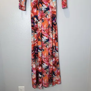 Soft‎ Surroundings Size-S Le Jardin Faux Wrap Maxi Dress Crimson Floral Print thumbnail 10