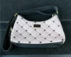 Betsey Johnson Pink and Black Quilted Shoulder Bag thumbnail 1