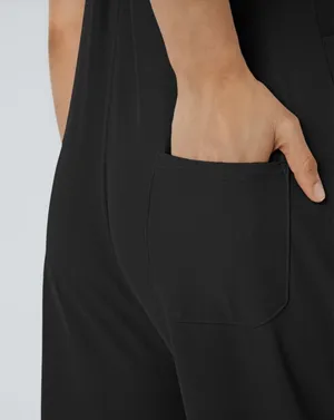 HALARA Black Wide-Leg Jumpsuit with Adjustable Straps size M Tall thumbnail 2