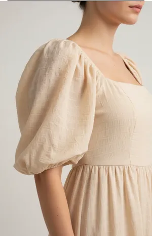 Vici Women's Small Beige Puff Sleeve Tie Back Midi Dress thumbnail 2