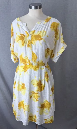 Simply Vera Wang Yellow Floral Rayon‎ Blend Shift Dress White XL Wedding Guest thumbnail 1