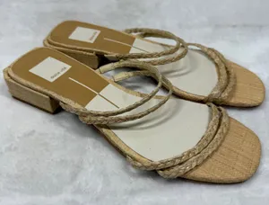 Dolce Vita Paily Braided Raffia Low Block Heel‎ Slide Sandals Tan Womens 8.5 thumbnail 1