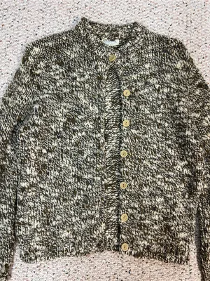 Majestic Marled Olive & Cream Button Cardigan vintage wool thumbnail 2