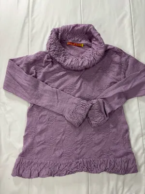 Kuna 100% luxury baby Alpaca cowl neck sweater top purple/lilac/Lavender ruffle textured knit Size S thumbnail 2