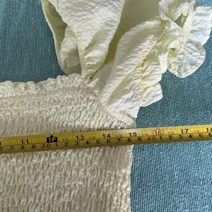 ZARA Yellow Smocked Mini Dress Puff Sleeve Ruffle Hem L thumbnail 6