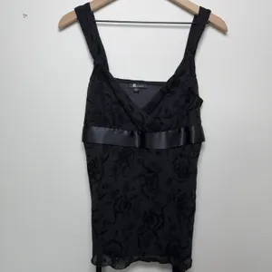 VTG 90s Fairy Grunge Babydoll Velvet‎ Paisley Tie Waist Top Medium Black Floral thumbnail 2