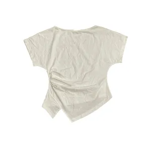 Cider Cotton Blend Boat Neck Ruched Asymmetrical Hem Tee Top SZ S Daily Casual thumbnail 2