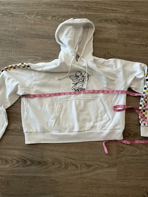 Vans Karina Hoodie Womens Medium Cream Cupid Cherub Checkerboard Crop Pullover thumbnail 12