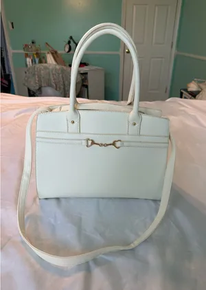 White Double Handle Satchel Purse thumbnail 4