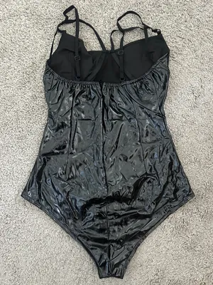 One Piece Halter Sexy Wet Look Leather Leotard Bodysuit in Black Tuzi Sz. Small thumbnail 7