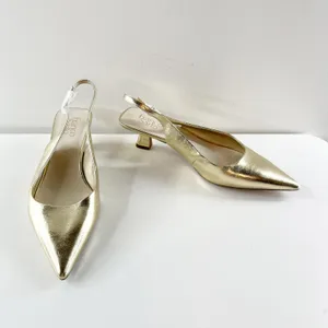 Franco Sarto Jaden Leather Pointed Toe Slingback Kitten Heels Platino Gold 9 thumbnail 2