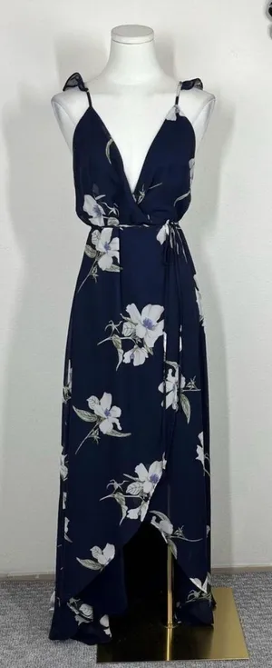 Lulus All Mine Navy Blue Floral Print High-Low Wrap Maxi Dress thumbnail 1