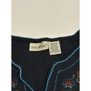 Vintage White Stag Embroidered Tank Top Black Sleeveless Boho Women's Large thumbnail 3