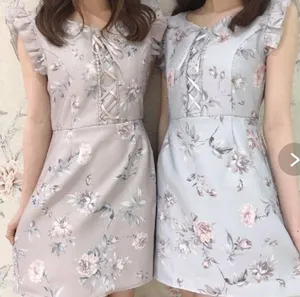 Japanese Kawaii Gyaru Harujuku Bow Lilac Floral Rose Lace-up Ruffle Mini Dress thumbnail 2
