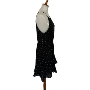 Abound Polka Dot Mini Dress Large Black White Sleeveless Ruffle Hem Retro Y2K thumbnail 4