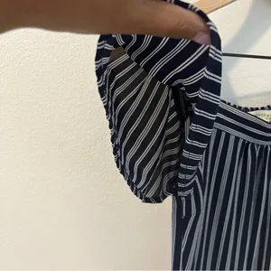 Monteau Crepe Blue &‎ White Striped Flutter Sleeve Jumpsuit Size S thumbnail 6