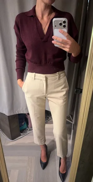 Club Monaco Mid Rise Slim Cropped Dress Pants in Natural Tan Size 00 Regular thumbnail 1
