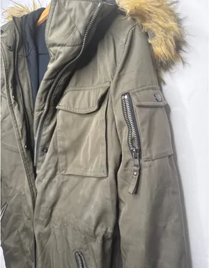 S13 New York parka olive green faux fur hood cargo jacket sz Small thumbnail 3