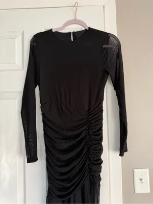 Black Bodycon Ruffle Sheer Sleeve Long Maxi Dress Event Date Night thumbnail 3