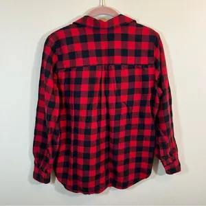 ✨‎ Madewell Women’s Red Black Buffalo Plaid Collared Long Sleeve Shirt Medium thumbnail 9