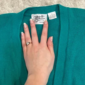 Vintage 90s Nordstrom 100% Cotton Knit Teal Button Up Vneck Cardigan Drop Sleeve thumbnail 7