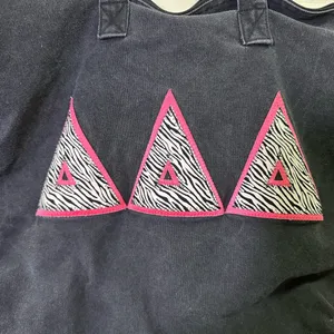 Delta Delta Delta Tote Bag Zippered Canvas Black Pink Zebra 18”x15” Tri Delta thumbnail 2