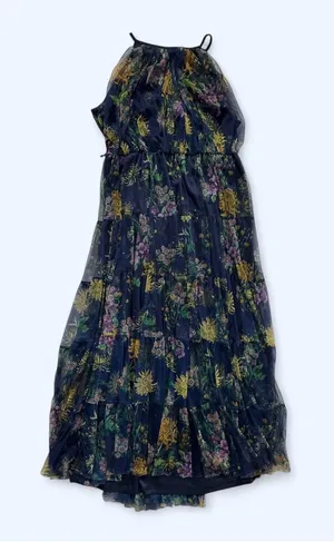 Lovely Grace Floral Tiered Maxi Dress Blue Size 3X Sleeveless Mesh Overlay Boho thumbnail 1