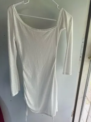 white long-sleeve ruched bodycon mini dress thumbnail 2