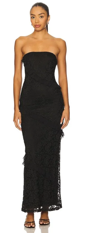 MORE TO COME Xandra Romantic Strapless Black Stretch Lace Maxi Dress S NWT thumbnail 1