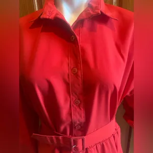 Vintage 1980’s Shirt Dress MC II SQUARED Hy-Tea Wide Red Belt Size Large XL thumbnail 2