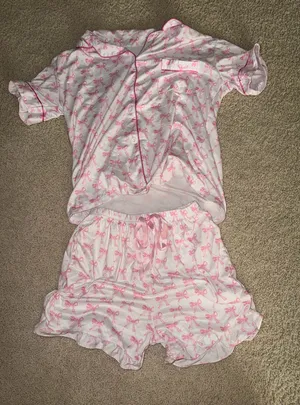 adorable pink bow pajama set thumbnail 1