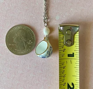 Handmade porcelain tea cup & freshwater pearl unique fun fairy antique style necklace🫖🍃🌀 thumbnail 9