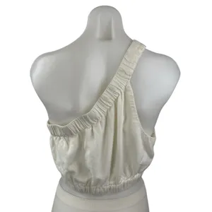 NEW Abercrombie & Fitch White Linen One Shoulder Sleeveless Tank Crop Top Size M thumbnail 2