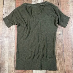 Hollister Olive Green Short Sleeve V Neck Cotton Knit Sweater Y2K Logo Medium thumbnail 6