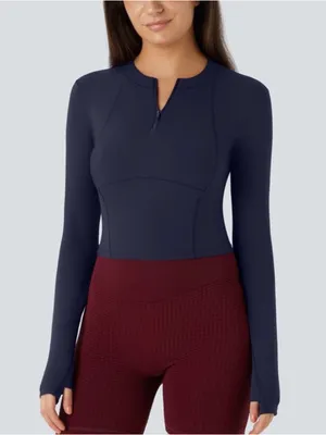 HALARA SoftlyZero™ Plush Half Zip Long Sleeve Large Thumb Hole Cropped Golf Top thumbnail 1