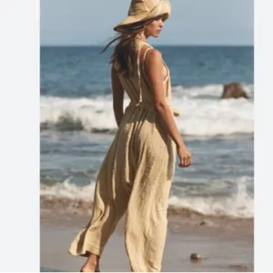 Free People Cotton Gauze Henriette Sleeveless Tie Waist Wide Leg Jumpsuit M thumbnail 12