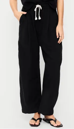 Old Navy High-Waisted Crinkle Gauze Barrel Ankle Pants Black XS NWT thumbnail 1