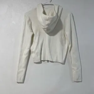 Brandy Melville Ivory Ribbed Cropped Zip Up Hoodie Fitted Y2K thumbnail 4